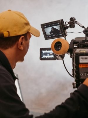 Cameraman with big cinema camera