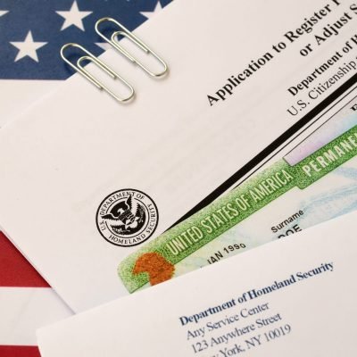 I-485 Application to register permanent residence or adjust status form and green card from