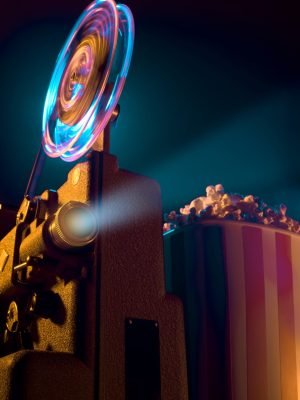 Vintage film projector and film screening